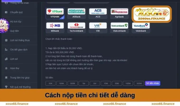 Nạp Tiền XOSO66 2 Cách nộp tiền chi tiết dễ dàng
